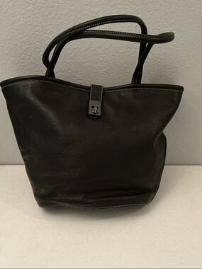 Vintage Bettina Black Pebble-Grained Leather Bucket/Shoulder Bag